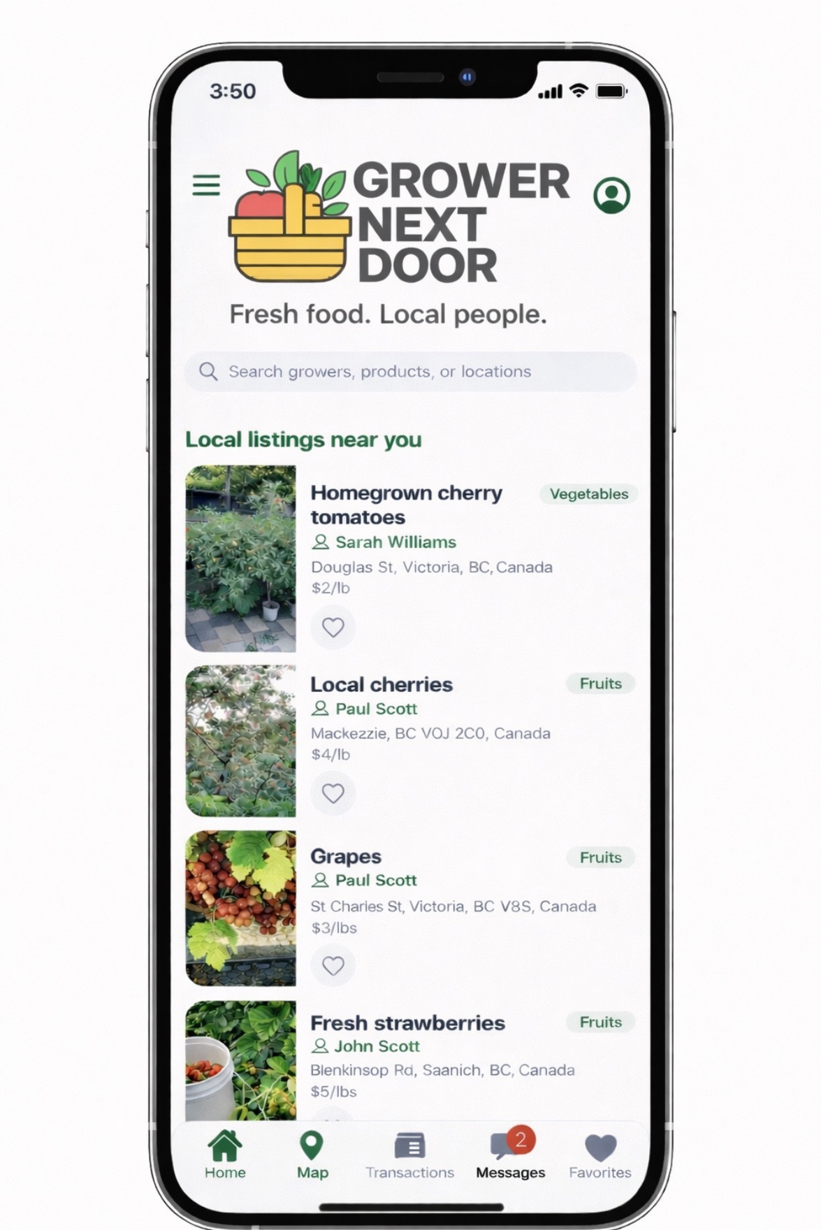 Grower Next Door mobile app interface